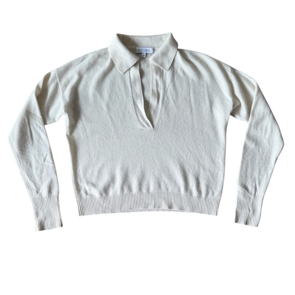 Intermix XS Cream Cashmere Sweater Pullover Ivory Knit Collared V Neck